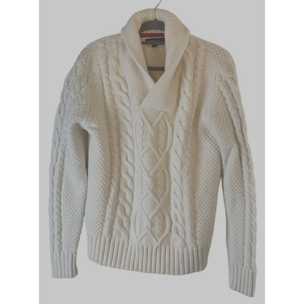 Banana Republic Ivory Cable Knit Sweater Large Merino Wool Shawl Collar